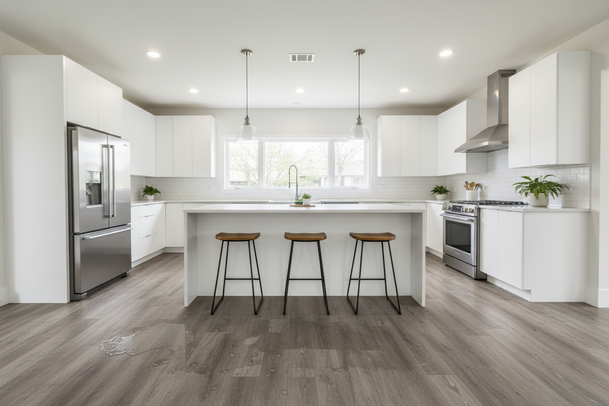 Cocina con piso instalado