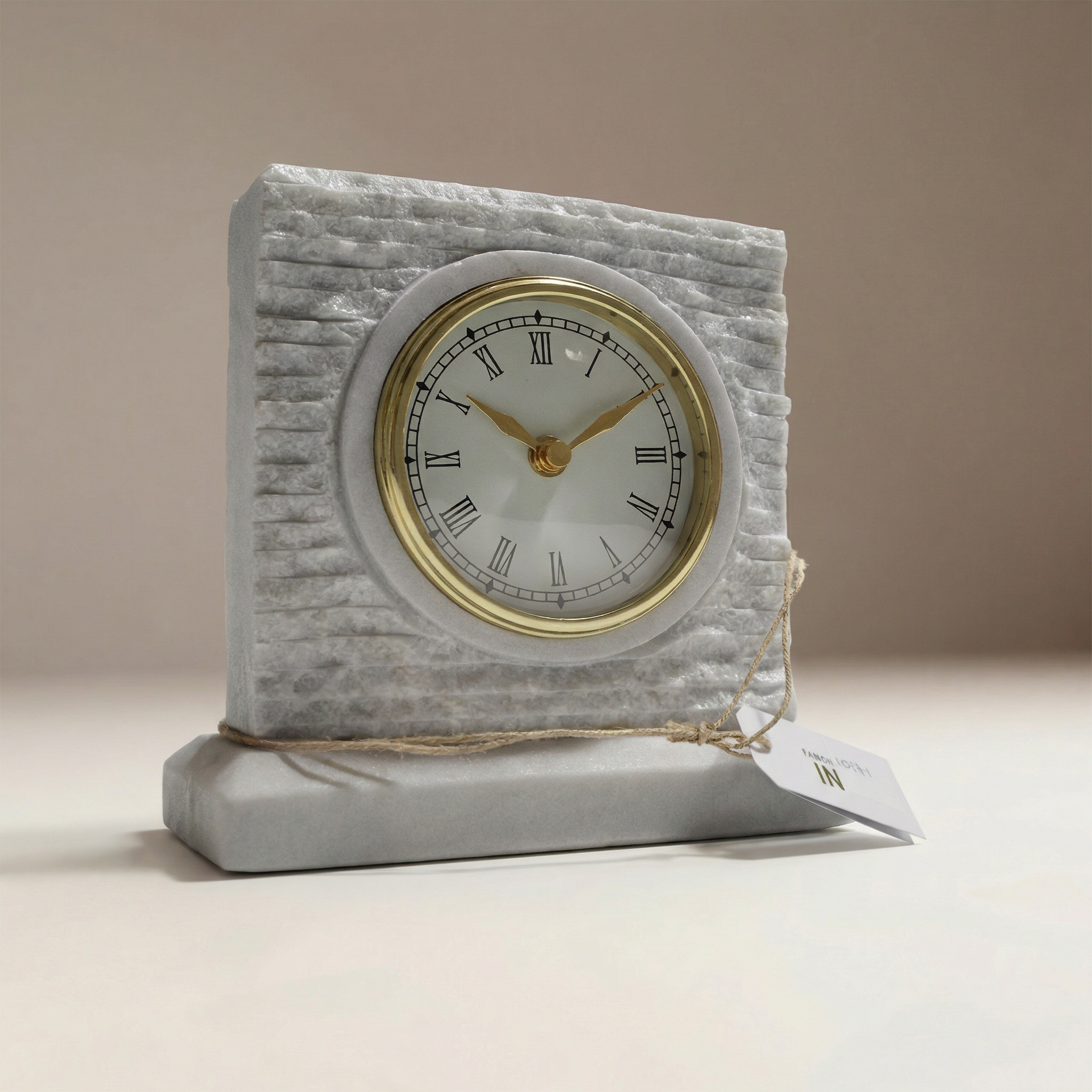Reloj de Mesa en Piedra Blanca Decor Clock