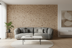 Sala moderna con Pared Coco 404 y Sofa Augustine