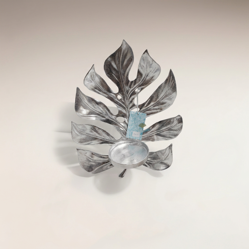 Aplique de Pared Decorativo Silver Leaf Decor Hojas Tropicales Candelabro