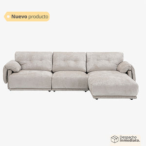 Sofá moderno beige de 3 puestos con chaise lounge y apoyador