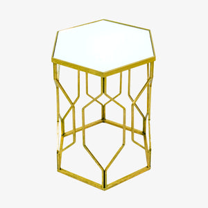 Mesa de centro, mesa auxiliar en forma de hexágono con espejo incluido elaborada en hierro resistente y cómodo que garantiza un largo periodo de vida, diseño elegante, simple y compacta que permite adaptarse a espacios pequeños, ideal para colocar, jarrones, plantas, platos, esculturas, lamparas y otros accesorios decorativos, esta hermosa mesa es perfecta para salar, alcobas, salas de estar, y demás espacios de tu hogar. Envió gratia a Colombia.