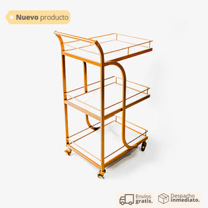 Mesa auxiliar decorativa con ruedas color dorado y blanco