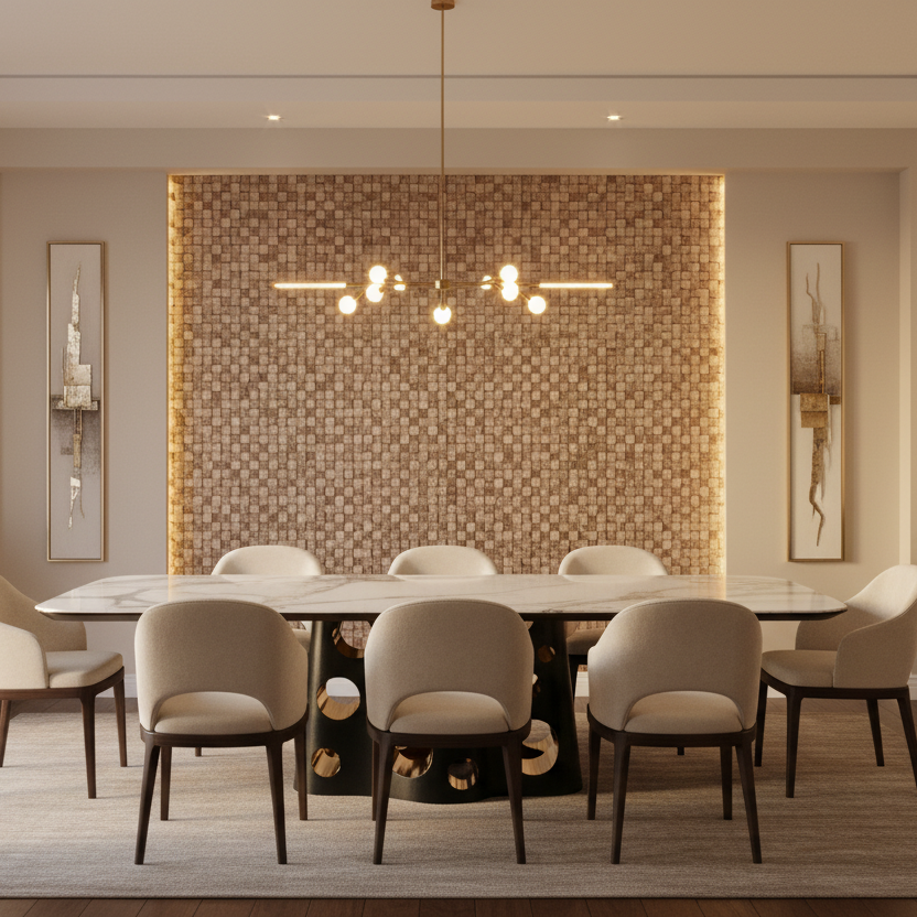 Comedor elegante con Pared Coco 402 y Comedor Terra