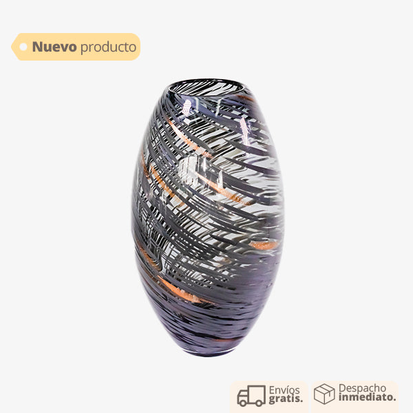 Jarrón decorativo en vidrio azul grisáceo de 34 cm
