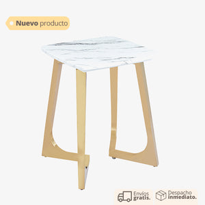 Mesa auxiliar de mármol con base metálica dorada
