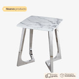 Mesa auxiliar de mármol con base metálica plateada