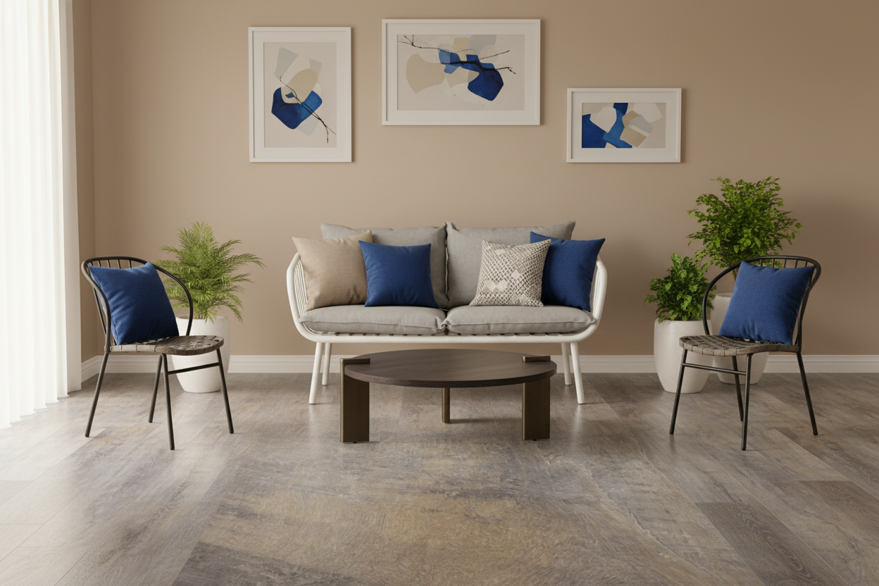 Montaje Piso PVC-18 con Sofá Murano Light Grey