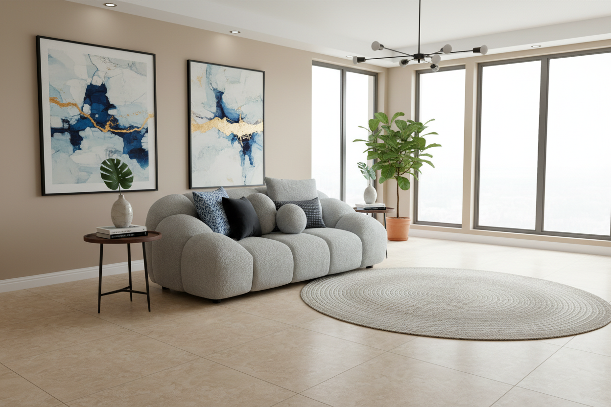 Montaje Piso PVC Stone-04 con Sofá Malak