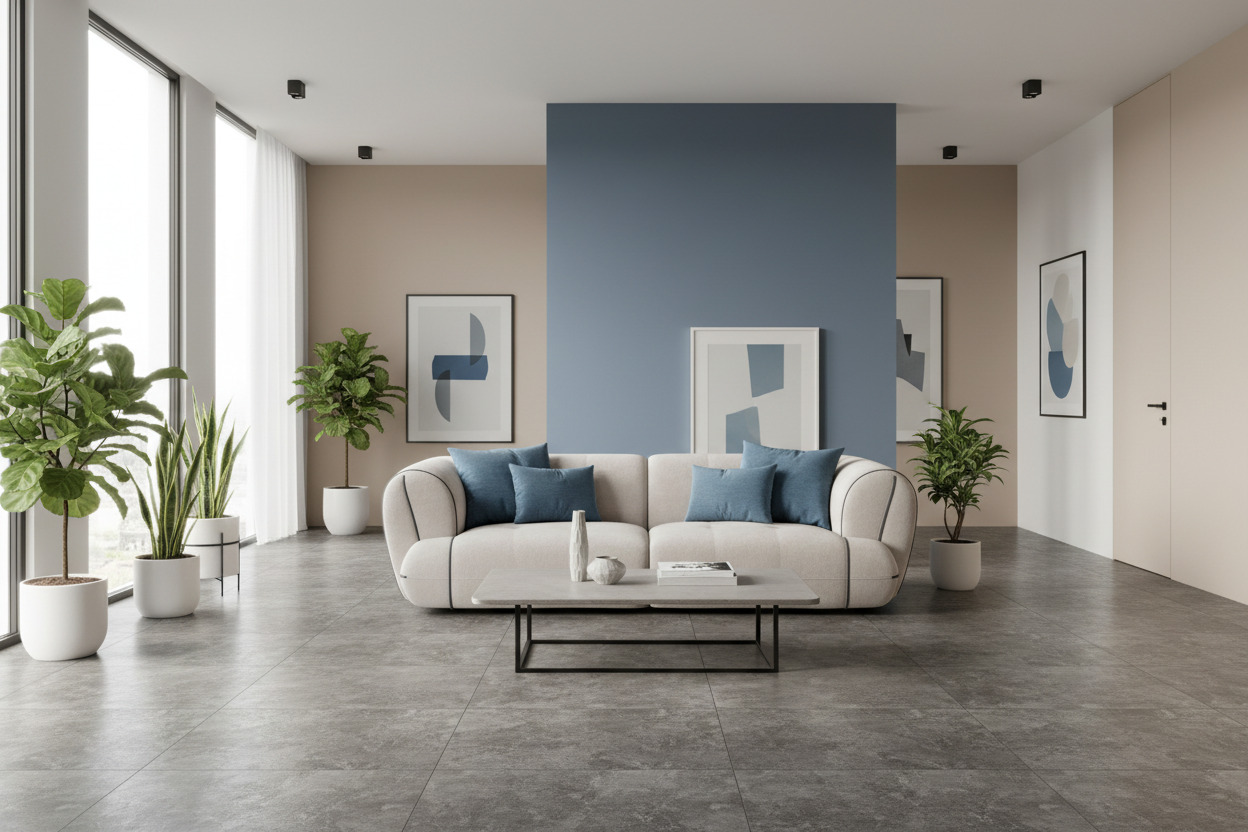 Montaje Piso PVC Stone-05 con Sofá Sabine