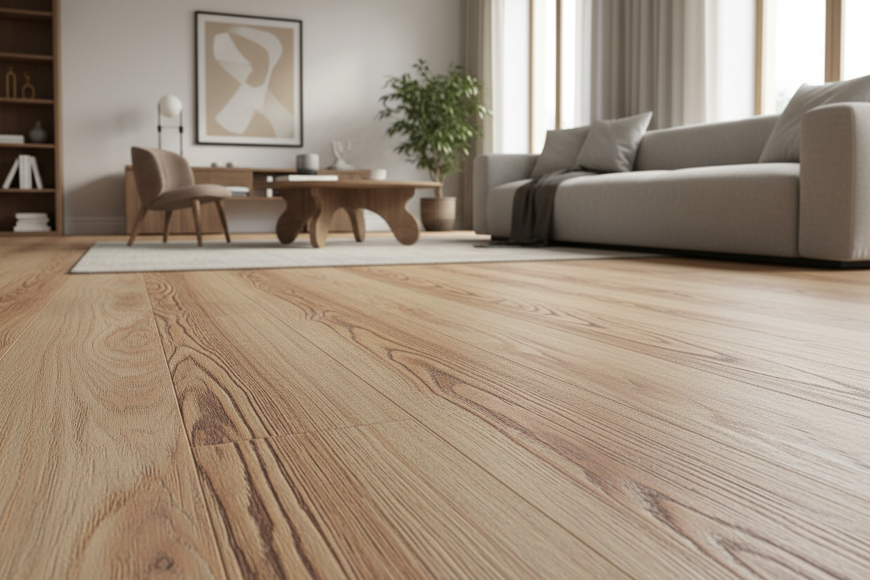 Montaje Piso SPC-03 Beige con vetas marcadas