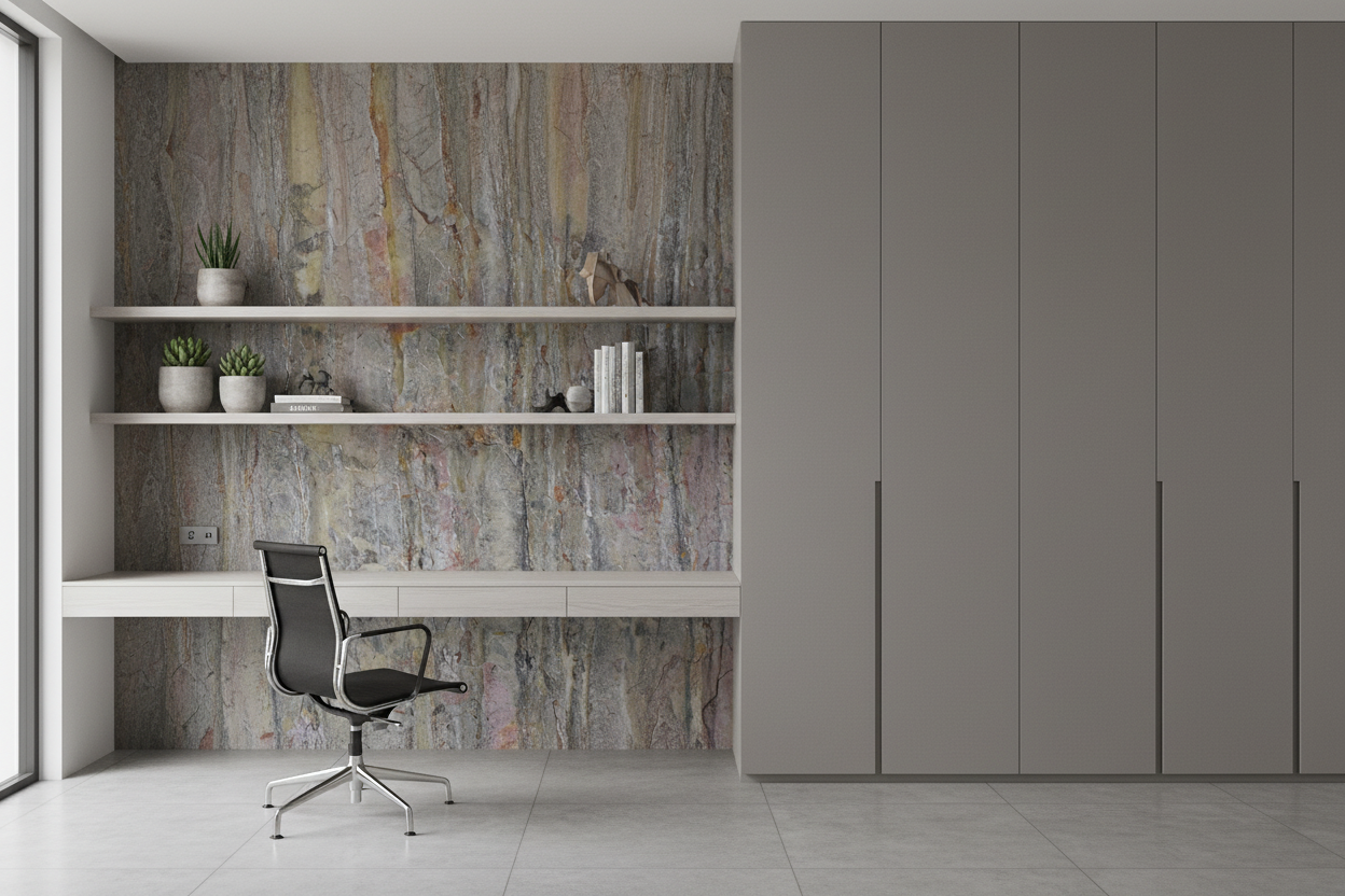 Render oficina con Pared Piedra 2013