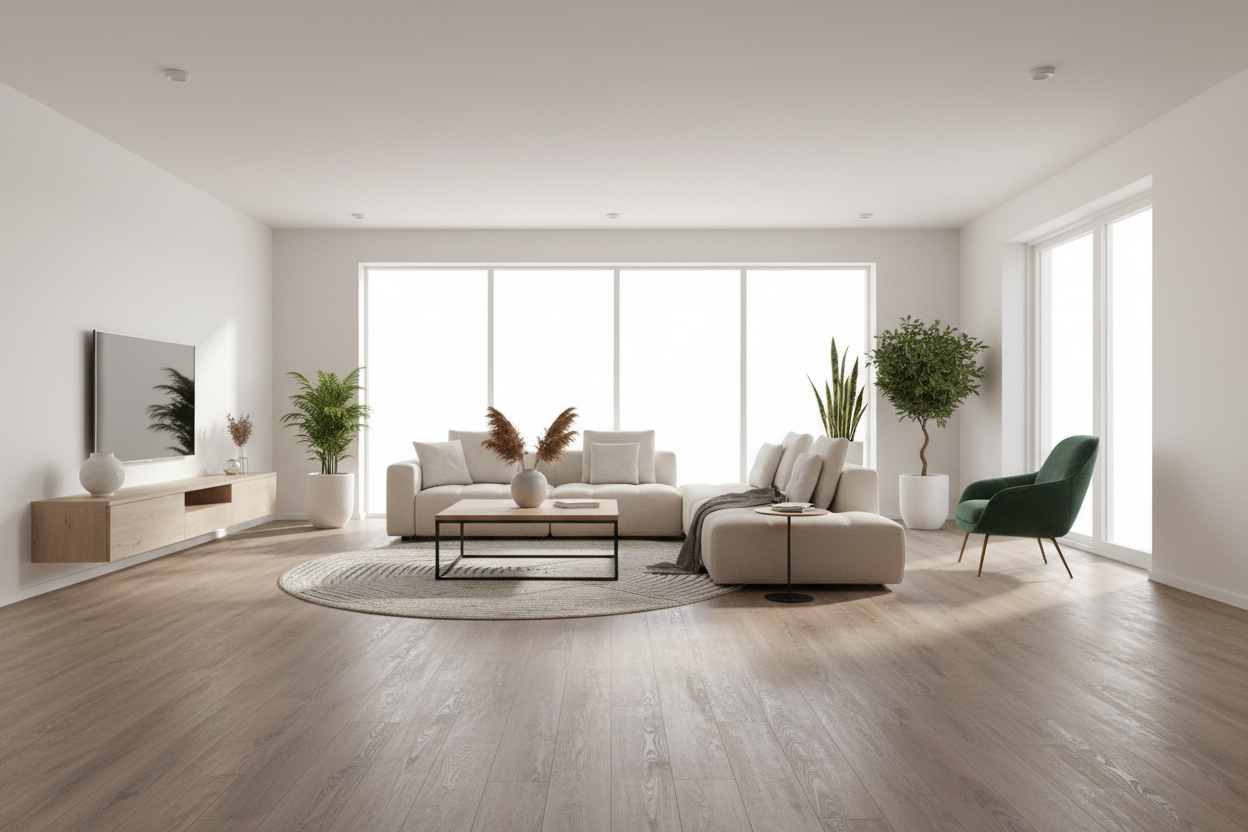 Sala con piso instalado