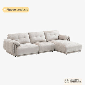 Sofá moderno beige de 3 puestos con chaise lounge y apoyador