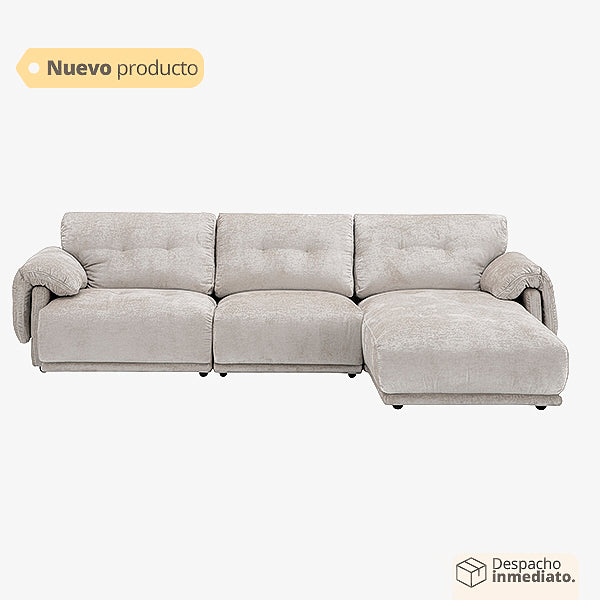 Sofá moderno beige de 3 puestos con chaise lounge y apoyador