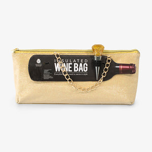 Lujosa cartera, bolsa, porta vinos de color dorado con destellos brillantes, ideal para ocasiones familiares o el regalo perfecto para los amantes del vino, viene con un tapón para el vino en forma de diamante reutilizable fácil de usar y de sellado, duradera y resistente fabricada en espuma de polietileno, fácil de transportar ayudando a beber mejor el vino el cualquier lugar.  Envió gratis a nivel nacional. 