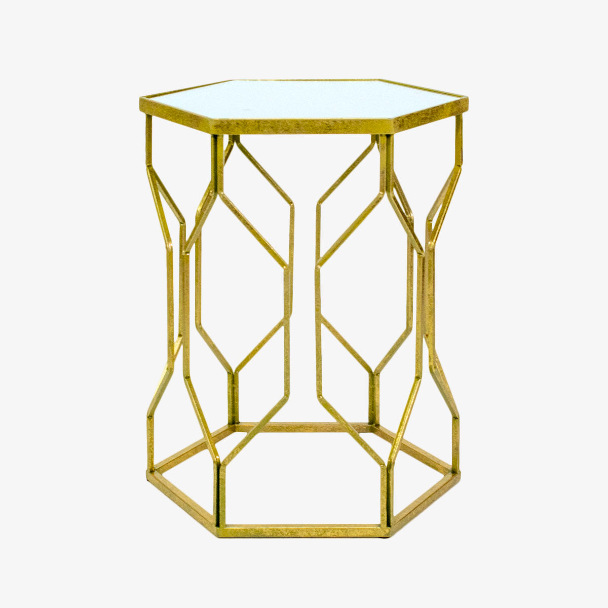 Mesa de centro, mesa auxiliar en forma de hexágono con espejo incluido elaborada en hierro resistente y cómodo que garantiza un largo periodo de vida, diseño elegante, simple y compacta que permite adaptarse a espacios pequeños, ideal para colocar, jarrones, plantas, platos, esculturas, lamparas y otros accesorios decorativos, esta hermosa mesa es perfecta para salar, alcobas, salas de estar, y demás espacios de tu hogar. Envió gratia a Colombia.