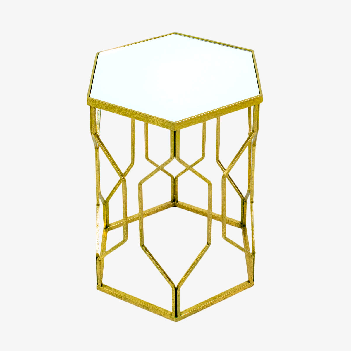 Mesa de centro, mesa auxiliar en forma de hexágono con espejo incluido elaborada en hierro resistente y cómodo que garantiza un largo periodo de vida, diseño elegante, simple y compacta que permite adaptarse a espacios pequeños, ideal para colocar, jarrones, plantas, platos, esculturas, lamparas y otros accesorios decorativos, esta hermosa mesa es perfecta para salar, alcobas, salas de estar, y demás espacios de tu hogar. Envió gratia a Colombia.