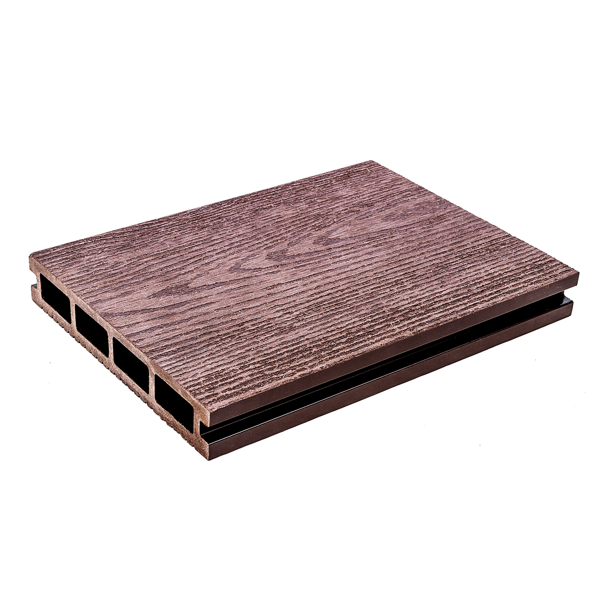 Fabricado con fibras de madera y resinas plásticas. Esto hace que sea un producto 100% reciclable. Dentro de sus principales características está la resistencia al agua, al peso moderado y al exterior en general; no se astilla, anti hongos, bajo mantenimiento, resistente a la intemperie, amigable con el ambiente y fácil de instalar.