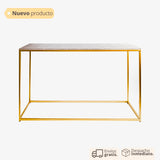 consola rectangular dorada y café en metal y cuerina para recibidores vertihome