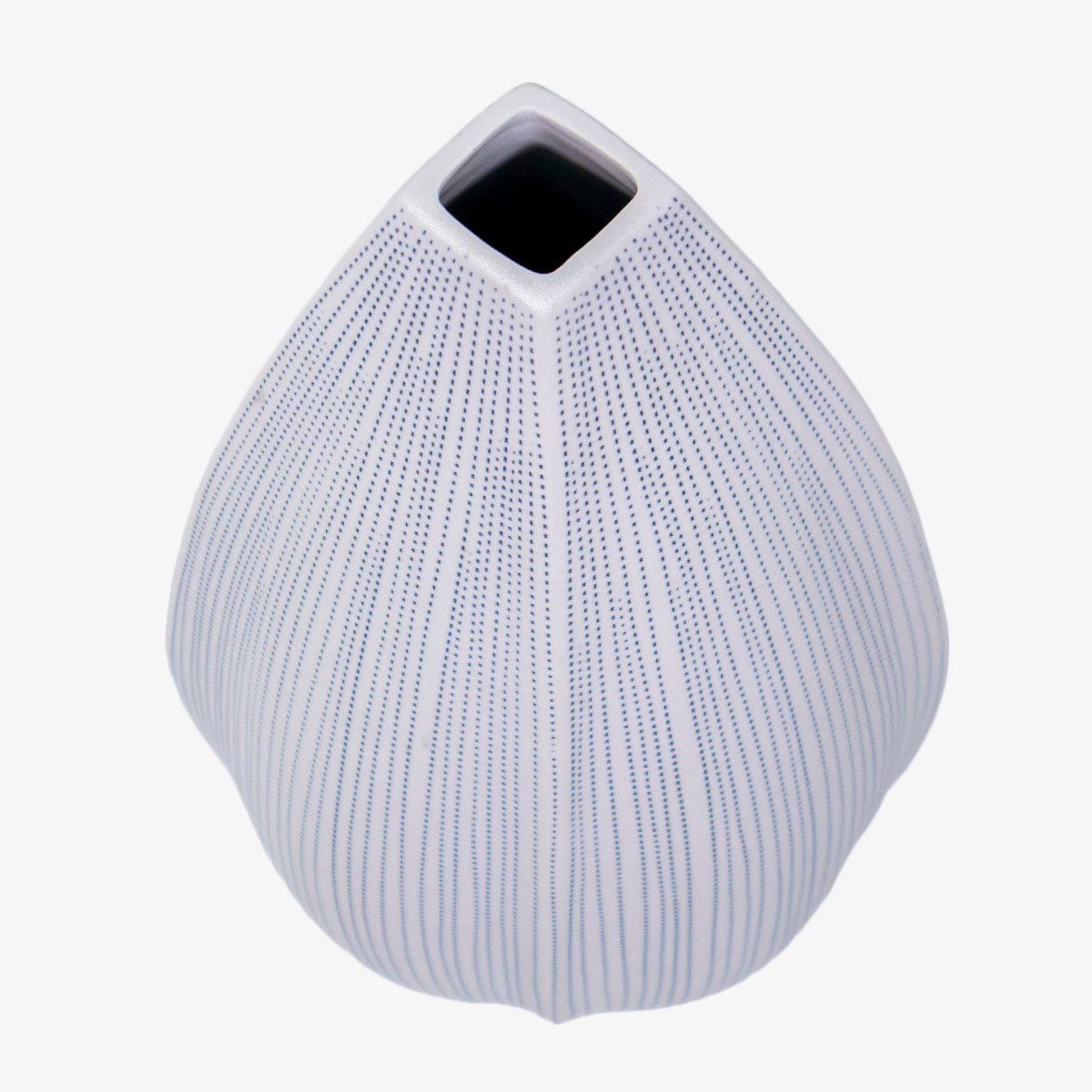 Jarrón decorativo de cerámica blanco con puntos azules