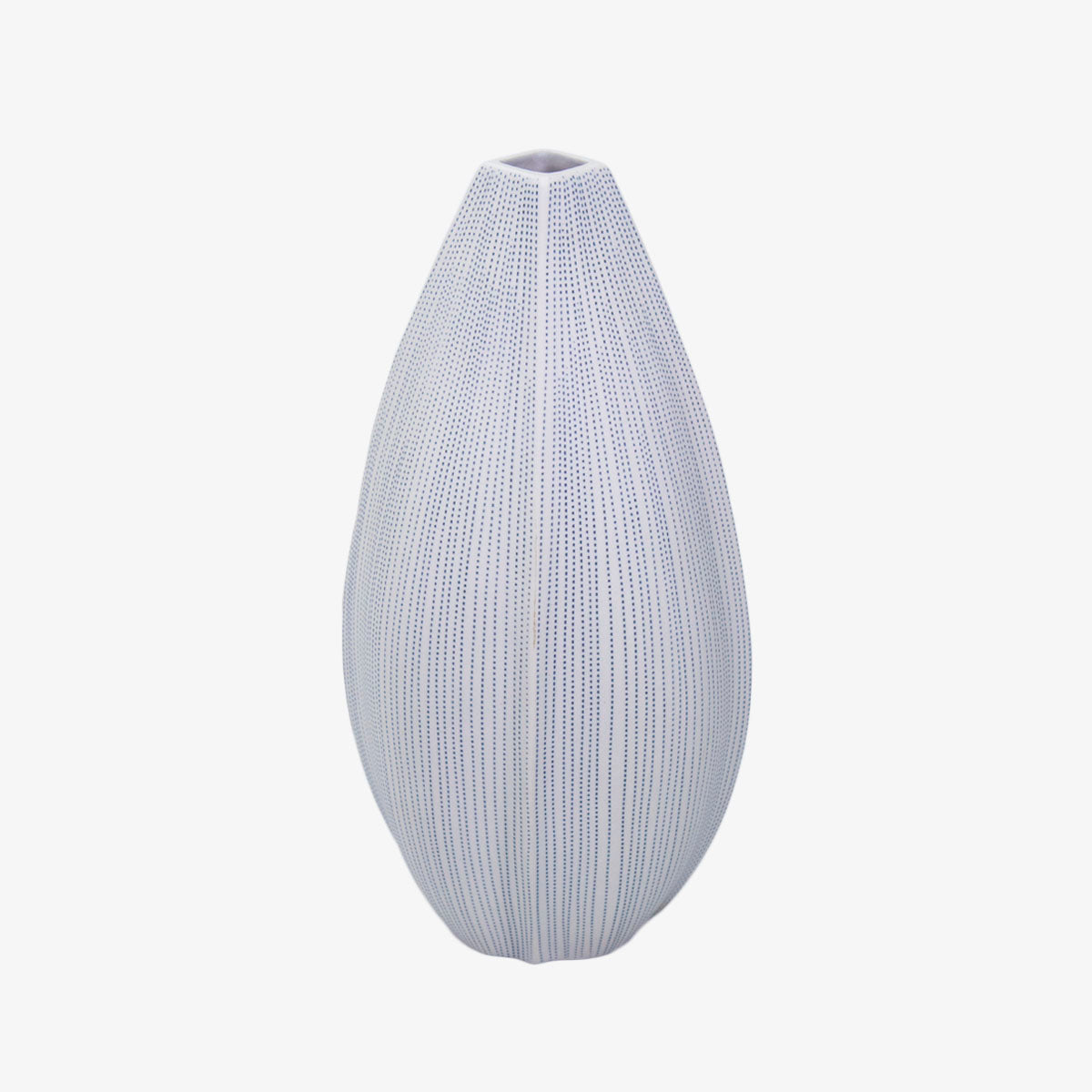 Jarrón decorativo de cerámica blanco con puntos azules