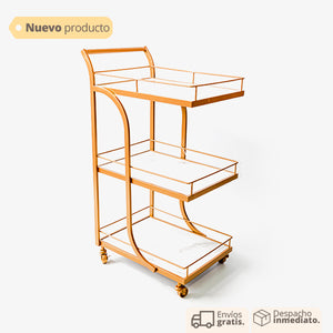 Mesa auxiliar decorativa con ruedas color dorado y blanco