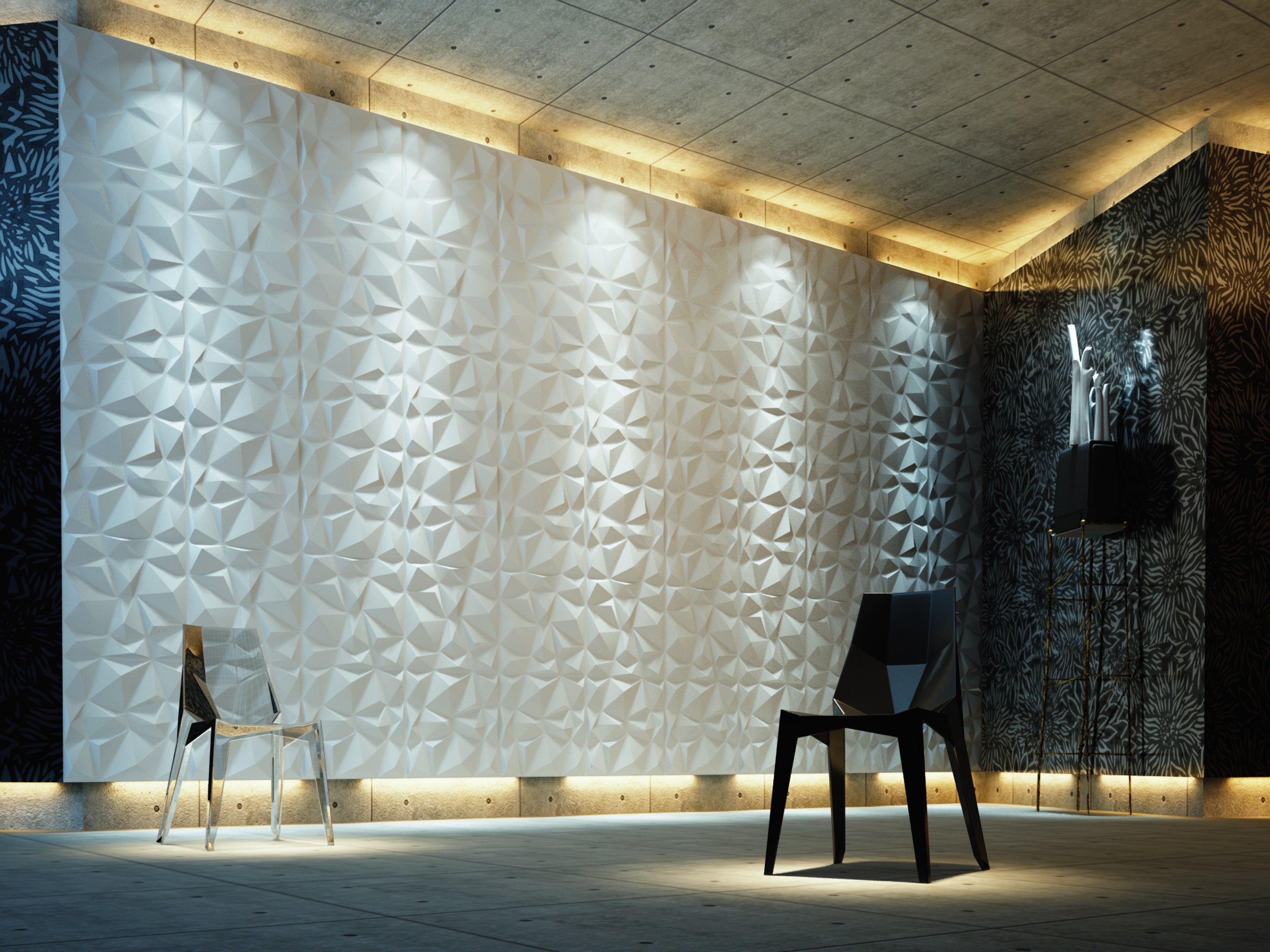 Panel decorativo 3D blanco en fibra de bambú ecológica